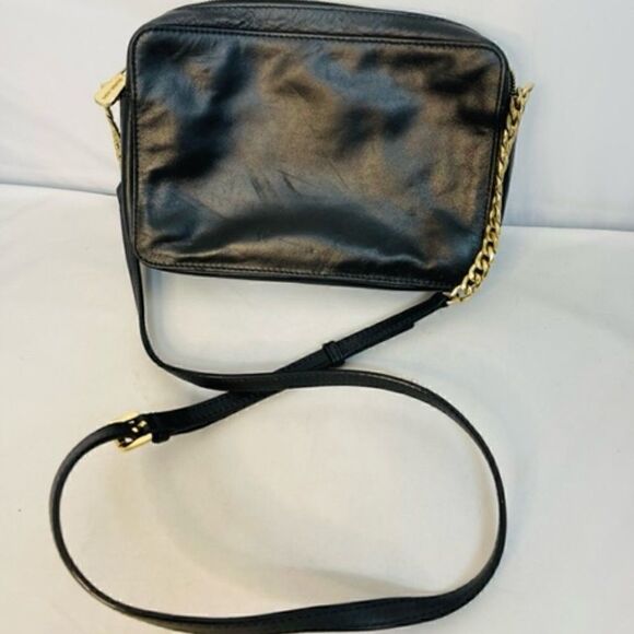 Michael Kors Black Chevron Crossbody Gold Chain Leather  10" by 7" Very Good Con - Picture 5 of 6